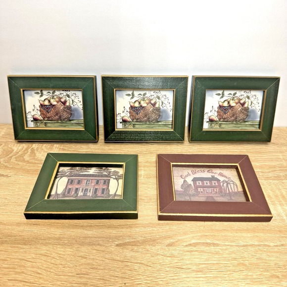 Greenacres International Other - Greenacres Homespun Country Mini Framed Prints Lot 5 Fruit Colonial Houses